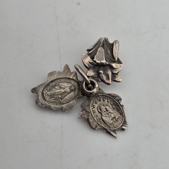 ORNATE ART DECO STERLING SILVER TRIPLE PART FLOWER RELIGIOUS CROSS CHARM 925 - Picture 4 of 12